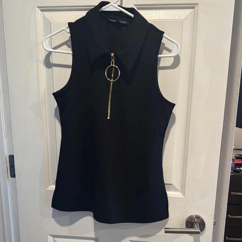 Boston Proper Black Tank Top with Gold zipper Accent